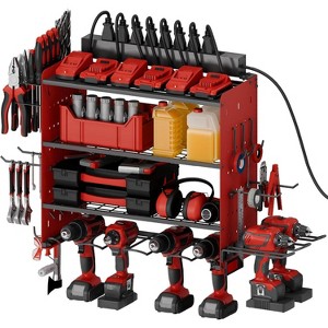 Wall-Mount Modular Tool Organizer 8-Outlet Charging Station - Holds 6 Drills & Batteries - 1 of 4