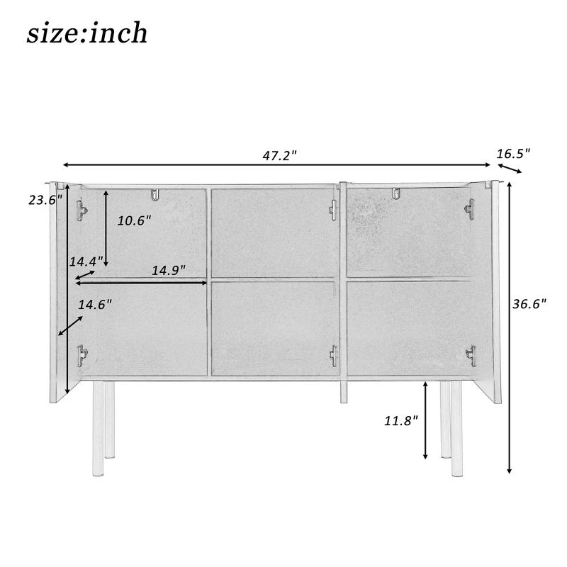 Modern Sideboard, Buffet  Cabinet with Metal handles & Legs and Adjustable Shelves-ModernLuxe, 3 of 11