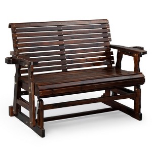 Karl Home | 48 in. Solid Wood Patio Glider Bench with Cup Holder - 1 of 4