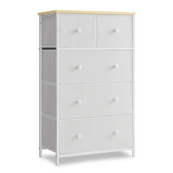 SONGMICS 5 Fabric Drawers Dresser Storage Tower with Unit for-Living-Room Hallway-Nursery
