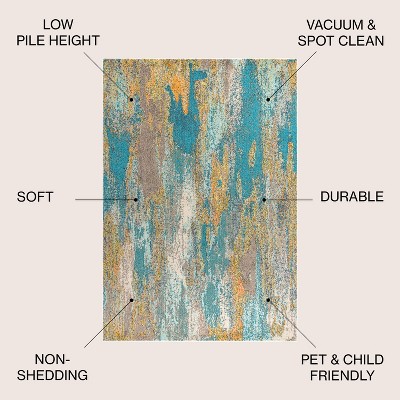 Contemporary Blue and Brown Abstract Rectangular Area Rug