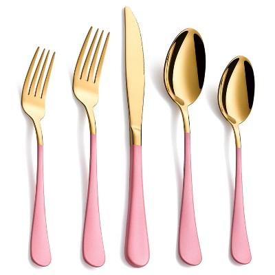 LunaLulinlk 20-Piece Gold and Pink Silverware Set for 4, 18/0 Stainless Steel Flatware Cutlery Utensils Set