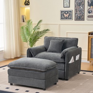 Oversized Recliner Armchair with Ottoman, Chenille Upholstered Modular Lounge Chair for Living Room Bedroom-3irtyhousy - 1 of 4