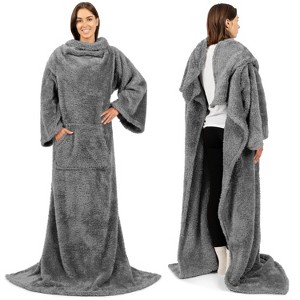 PAVILIA Fluffy Wearable Blanket with Sleeves for Women Men Adults, Fuzzy Warm Plush Snuggle Pocket Sleeved TV Throw - 1 of 4