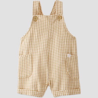 Image of Baby Ochre Gingham Shortalls - little planet by carter's Yellow 9M