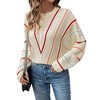 Women's Sweater Crew Neck Hollow Out Striped Knit Sweater Loose Fit Casual Pullover Top - 2 of 4