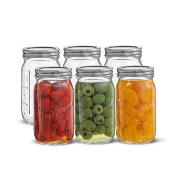 Wide Mouth Small Mason Jars with Airtight Lids, Labels and Measures - 8 oz  - [Set of 6] Airtight Canning Jars, Glass Jar