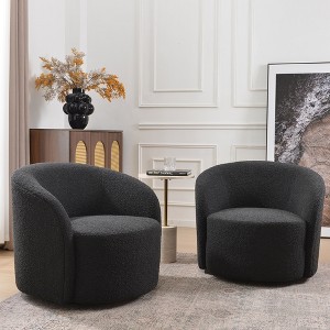 KINWELL 34" Wide Upholstered Swivel Accent Barrel Chair (Set of 2) - 1 of 4