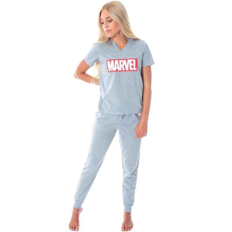 Marvel Comics Women's Avengers Brick Logo Tee And Jogger Pants Pajama Set, 1 of 5