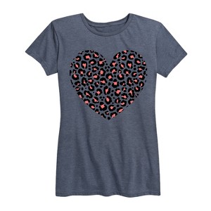 Women's - Instant Message - Black Pink Cheetah Heart Short Sleeve Graphic T-Shirt - 1 of 4