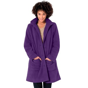 Woman Within Plus Size Hooded A-Line Fleece Coat - 1 of 4