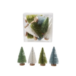 Storied Home 10-Piece Plastic Bottle Brush Trees with Wood Bases, Green, Blue and Mint Color - 1 of 2