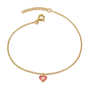 Guili Elegant Sterling Silver 14k Gold Plated Red & Pink Enamel Halo Heart Charm Bracelet, Perfect for Adding a Touch of Romance to Any Outfit - 1 of 3