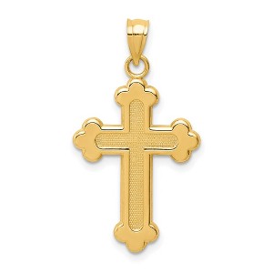 Black Bow Jewelry 14k Yellow Gold Textured & Polished Budded Cross Pendant - 1 of 4
