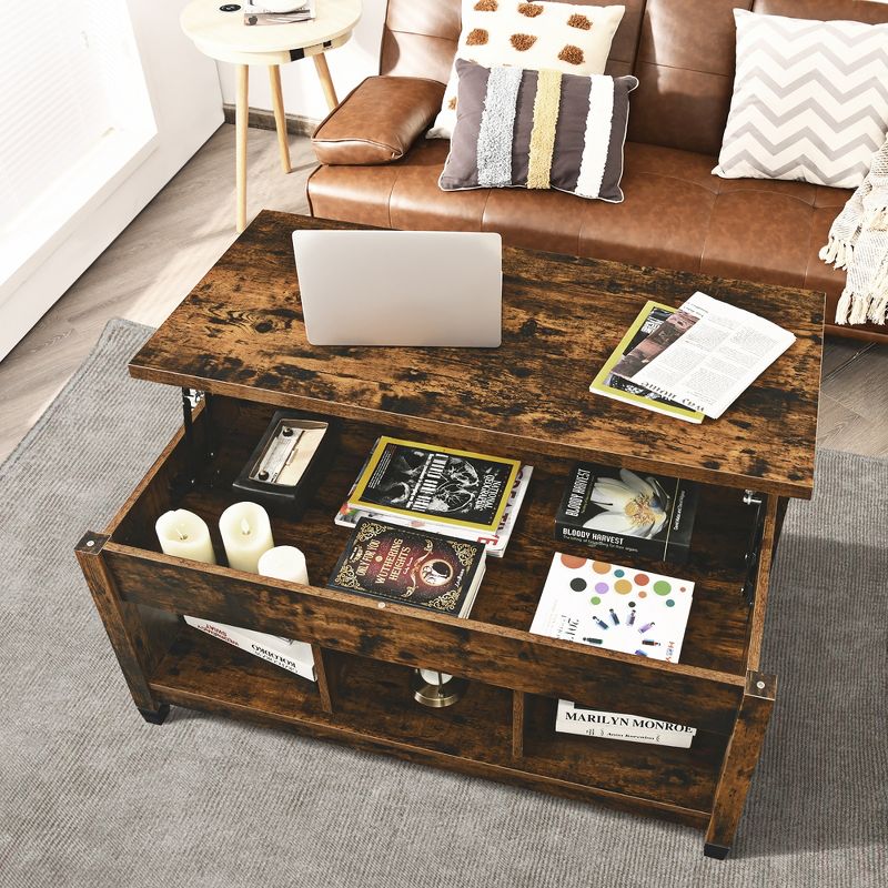 Costway Lift Top Coffee Table w/ Hidden Compartment and Storage Shelves Coffee, 5 of 11