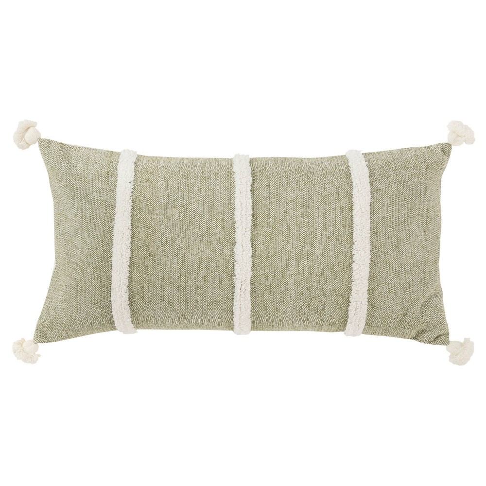 Photos - Pillow 14"x26" Oversized Striped Poly Filled Lumbar Throw  Dark Green - Riz