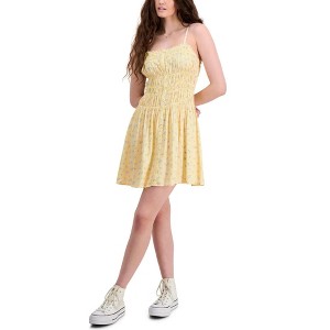 Hippie Rose Womens Floral Print Smocked Tank Dress, Yellow, Small - 1 of 1