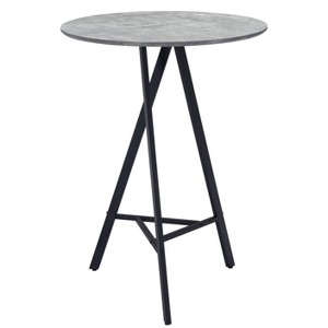 Bar Table 43.3"H Gray & Black – Round Faux Concrete MDF Top with Powder-Coated Steel Base, Modern Indoor Bistro Accent by Zuo Modern - 1 of 4