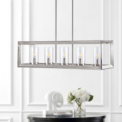 Anna 38.5" Nickel Linear 5-Light LED Glass Pendant