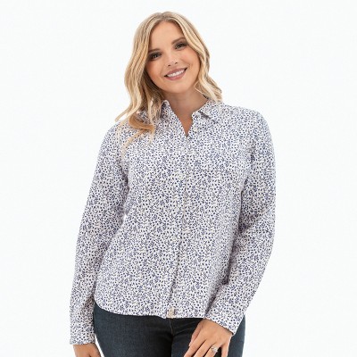 Old Ranch Brands Women's Floral Elowen Long Sleeve Shirt - White, Size Medium