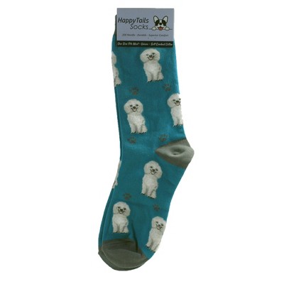 Novelty Socks 14.0" White Poodle Happy Tails  Socks Premium Quality E & S Pet  -  Socks