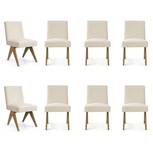 Modern Upholstered Dining Chairs Set of 8, Linen Armless Accent Side Chairs with Wood Legs for Kitchen, Dining Room or Living Room - Panipeachy - 1 of 4