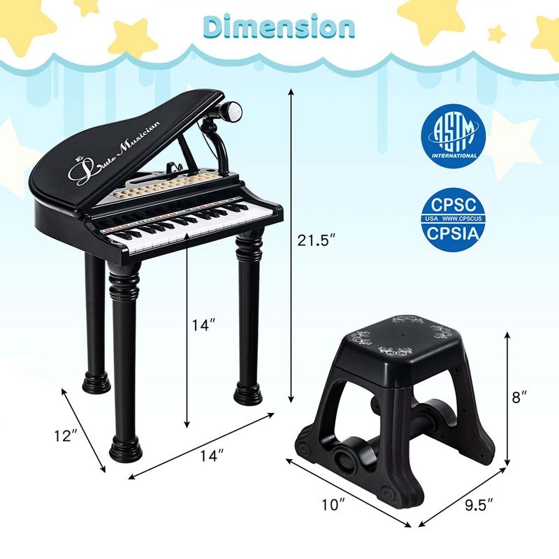 Costway 31 Keys Kids Piano Keyboard Toy Toddler Musical Instrument with Stool & Microphone Black/Pink/White, 3 of 10