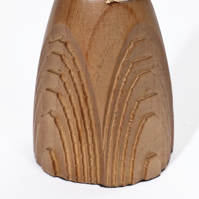 Rustic Pine Wood and Rattan Pillar Candle Holder Set