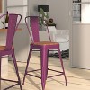 Merrick Lane 24" Metal Indoor-Outdoor Counter Stool with Vertical Slat Back, Integrated Footrest and Wood Seat - 3 of 4
