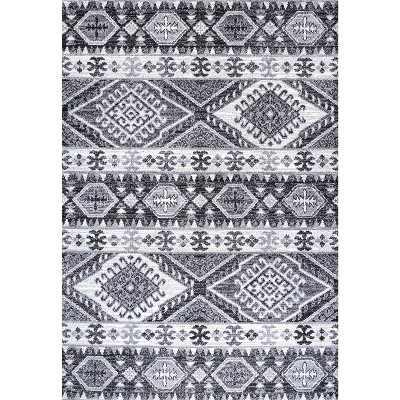 Sura Gray and Ivory Geometric Kilim 4' x 6' Area Rug