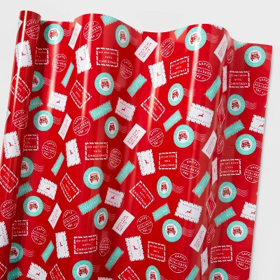 55 sq ft Postage Stamps Gift Wrap Red - Wondershop™