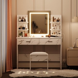 Makeup Vanity Desk with LED Mirror | Vanity Set with Outlets, Storage Drawers & Stool | Large Dressing Table Charging Station for Women - 1 of 4