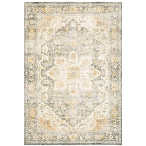 7'8"x10' Salina Vintage Medallion Area Rug Gray/Gold - Captiv8e Designs: Low Pile, Fade & Stain-Resistant, Indoor Use - 1 of 4