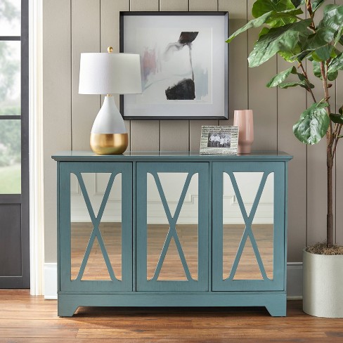 Reflections Side Board Buffet Servers With Mirror Blue Buylateral Transitional Style 3 Adjustable Shelves Mdf Target