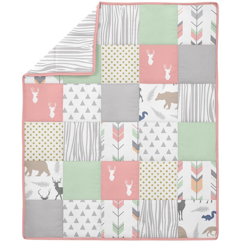 Sweet Jojo Designs Girl Baby Crib Bedding Set - Woodsy Coral Green and Grey 4pc, 4 of 8