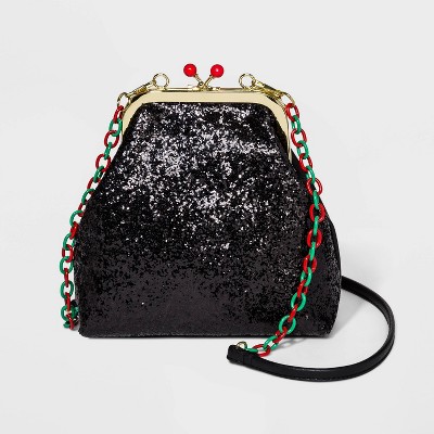 black glitter cross body bag