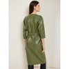 Allegra K Women's Faux Leather 3/4 Sleeve Button Down V Neck Party Club Midi Dresses - 3 of 4