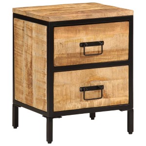 vidaXL Bed Cabinet with 2 Drawers 15.7"x13.8"x20.9" Solid Rough Wood Mango - 1 of 4