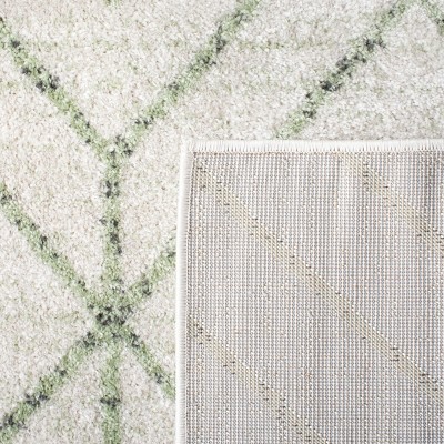 Ivory and Sage Geometric Hand-knotted Synthetic Square Rug