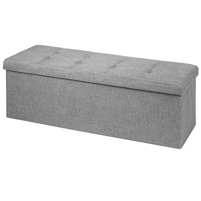 Costway Fabric Folding Storage Ottoman Storage Chest W/Divider Bed End Bench Light Grey\Drak Grey\Navy