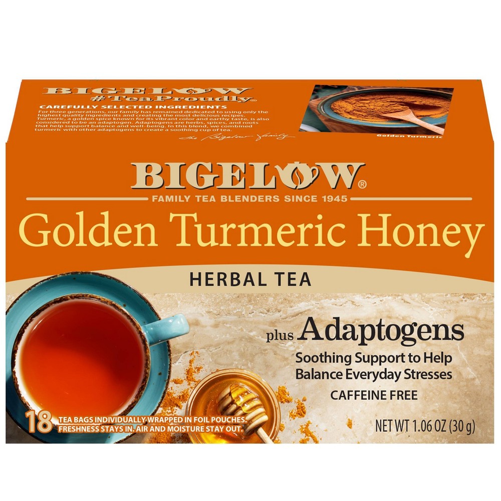 Bigelow Golden Turmeric Honey Plus Adaptogens Herbal Tea Bags - 18ct: Non-Caffeinated, Gluten-Free