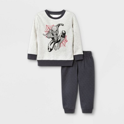 Toddler Boys' Spider-Man Long Sleeve Fleece Top and Bottom Set - Gray