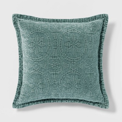 Washed Chenille Square Throw Pillow Teal - Threshold™
