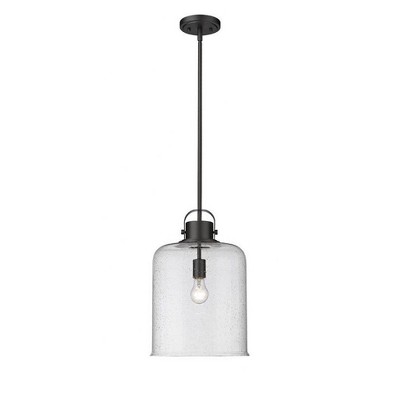 Kinsley 12" Transitional Matte Black Globe Pendant with Clear Seeded Glass