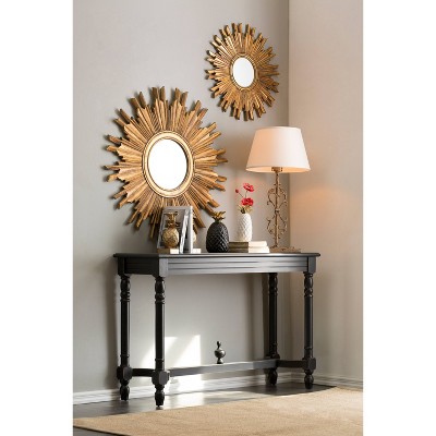 35.5" Gold Sunburst Round Wood Wall Mirror