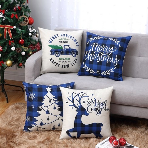 4-Pack Christmas Square Pillow Covers,18x18 Inches Velvet Touch