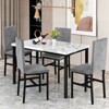 Hooseng Modern Style 5-Piece Dining Room Table And Chairs Set, Faux Marble MDF Table Top and Velvet Upholstered Chairs Dining Table Set for 4 - 3 of 4