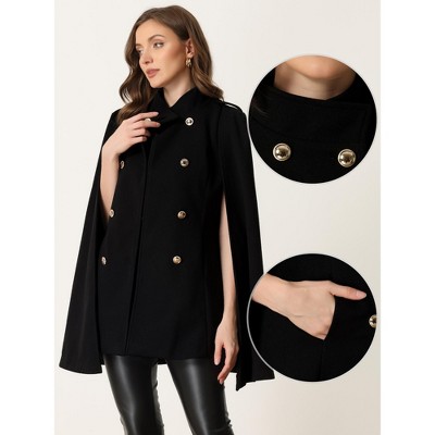 Allegra K Women's Winter Slit Sleeve Double Breasted Cloak Coat Medium Dark Blue — фото 2