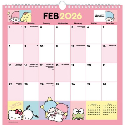 Trends International 2026 Hello Kitty and Friends Spiral 12x12.25 Wall Calendar