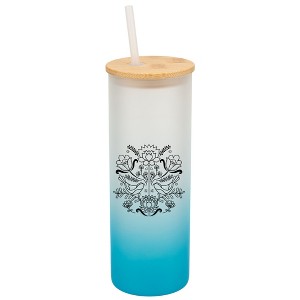 Elanze Designs Love Birds Vintage Floral Damask Wrap-Around Design 25 Ounce Frosted Gradient Glass On-The-Go Coffee Travel Skinny Tumbler Mug Cup, - 1 of 1